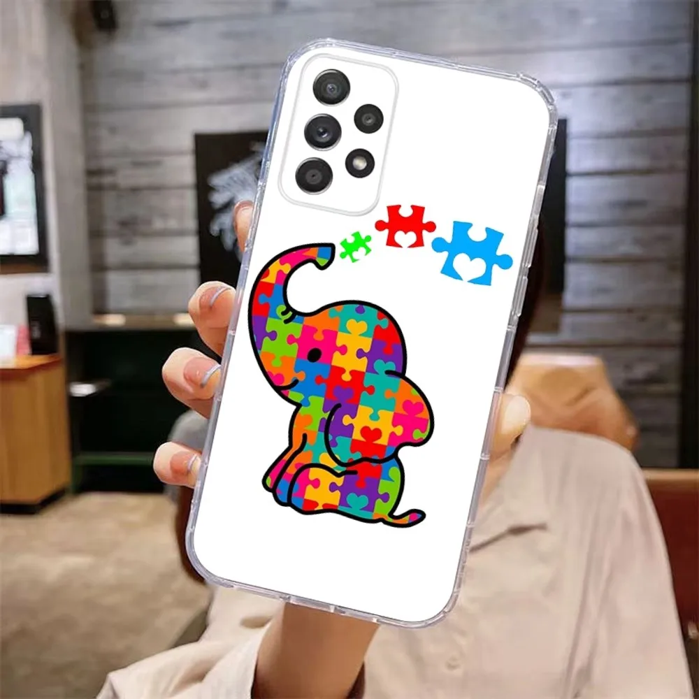 Puzzle Autism Awareness Phone Case For Samsung Galaxy A71,70,52,51,40,31,A50,30S,21S,Note20ultra Transparent Cover