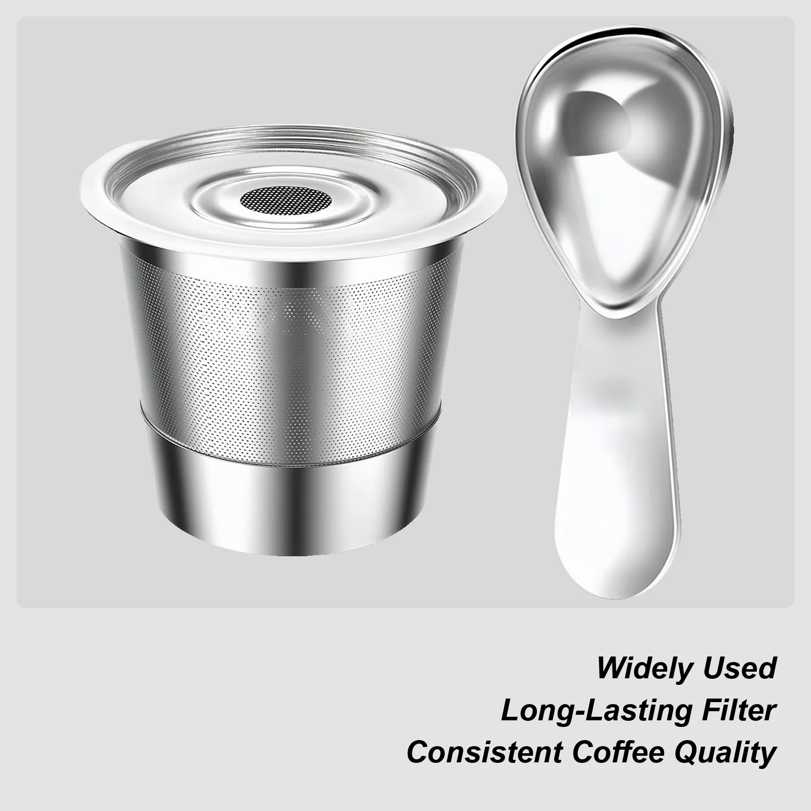 

Многоразовые фильтры для кофе, фильтрующие принадлежности из нержавеющей стали, фильтр для кофеварки с мерной ложкой 30 мл для домашних бариц