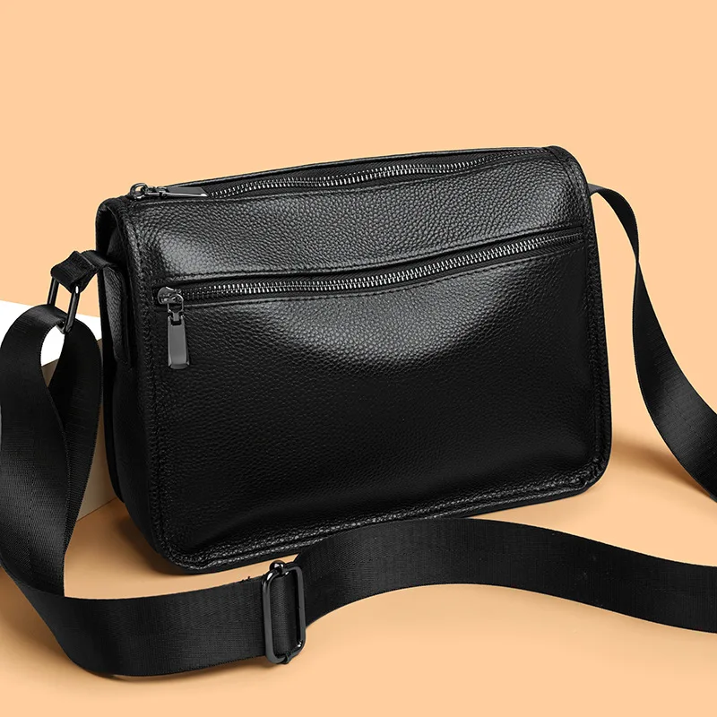 Men's casual genuine leather single-shoulder bag, simple business crossbody bag, waterproof commuting small square bag