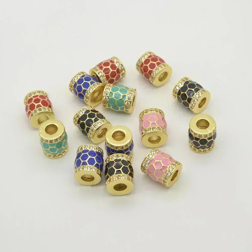 1 Piece Beads for Diy Bracelet Necklace Chains Making Color enamel Inlay Zircon brass Beaded Jewelry Accessories Bulk Wholesale