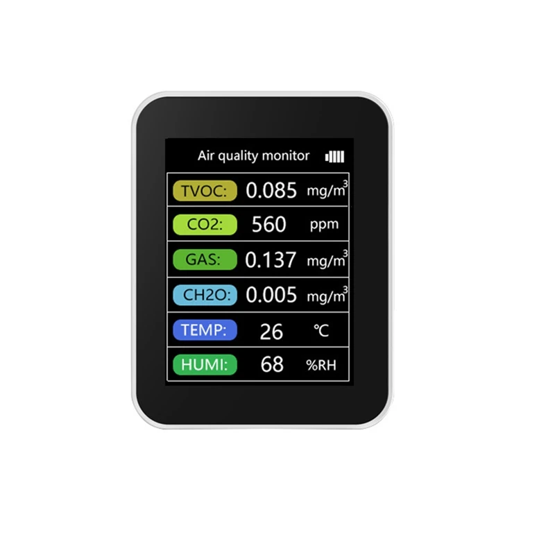 1 ensemble moniteur de qualité de l'air TVOC CO2 gaz CH2O température humidité mètre multifonctionnel, blanc