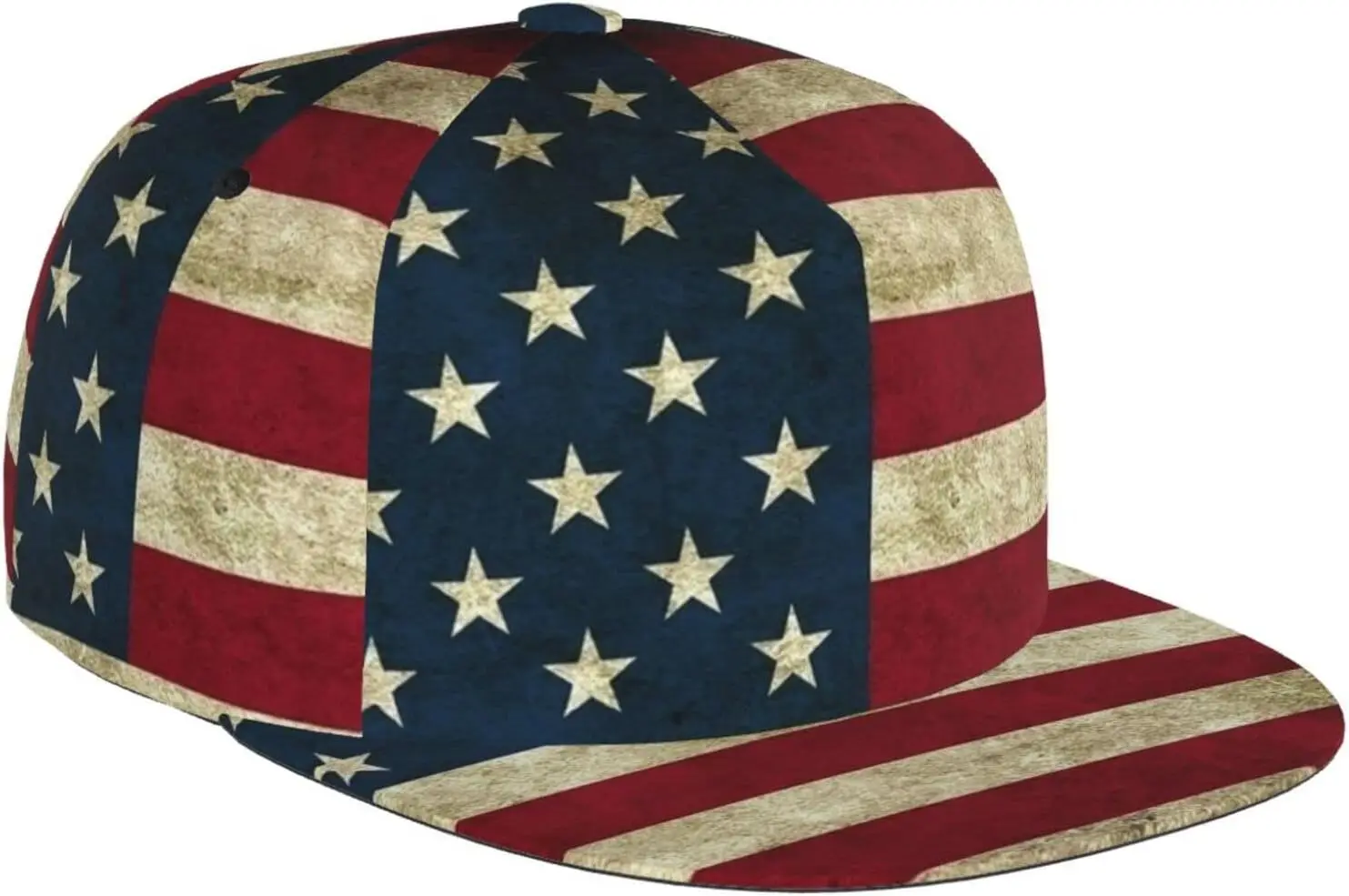 American Flag Patriotic USA Pattern Flat Bill Hat, Unisex Snapback Baseball Cap Hip Hop Style Flat Visor Blank Adjustable