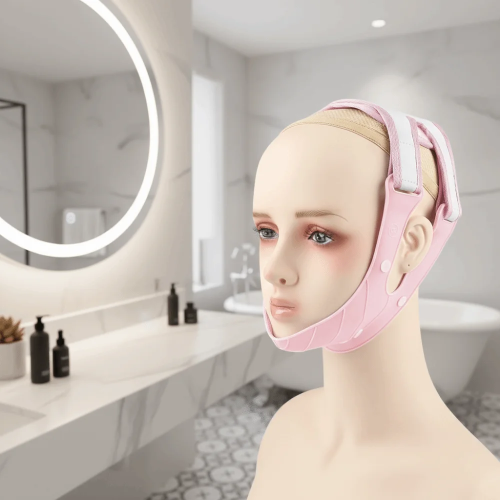 حزام وجه قابل لإعادة الاستخدام، حزام تنحيف الوجه قابل للتعديل على شكل حرف V، مشكل للوجه مضاد للانزلاق وجيد التهوية، حزام رفع الوجه لتشكيل الفك #5