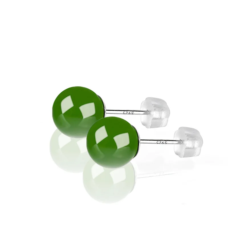 

Аутентичные серьги из натурального нефрита Хэтянь с зеленым нефритом, круглые серьги из жемчуга и нефрита S925, модные женские серьги высокого класса с инкрустацией серебра