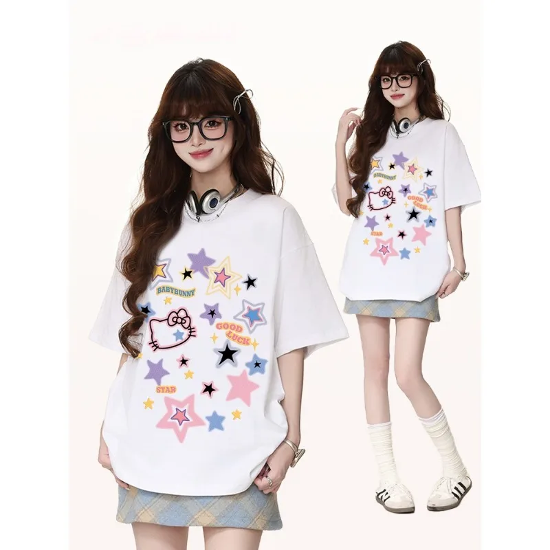 

Милая быстросохнущая футболка KT Cat с 3D принтом и короткими рукавами для женщин, летняя новая свободная и универсальная верхняя тенденция