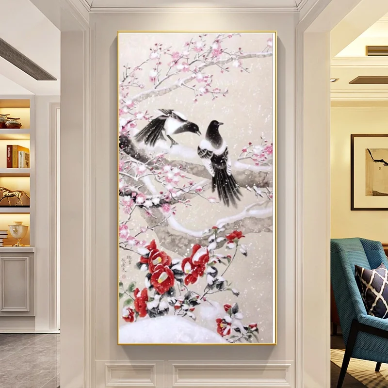 DIY full Diamond Embroidery,Round Diamond Entrance hallway Plum Blossoms Living room decoration rhinestone Diamond painting