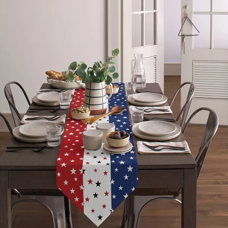 Independence Day Linen Tablecloth, With Patriotic Red, White And Blue Design, Suitable For Both Family And Outdoor Parties