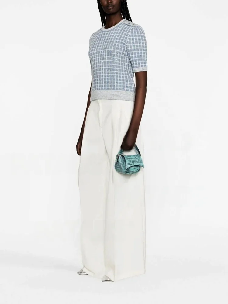 

MaSandeM Blue Plaid ort Sve Knitted Sweater Women's Sle Autumn New Arrival Comfortable Fit Briti Commute Faion