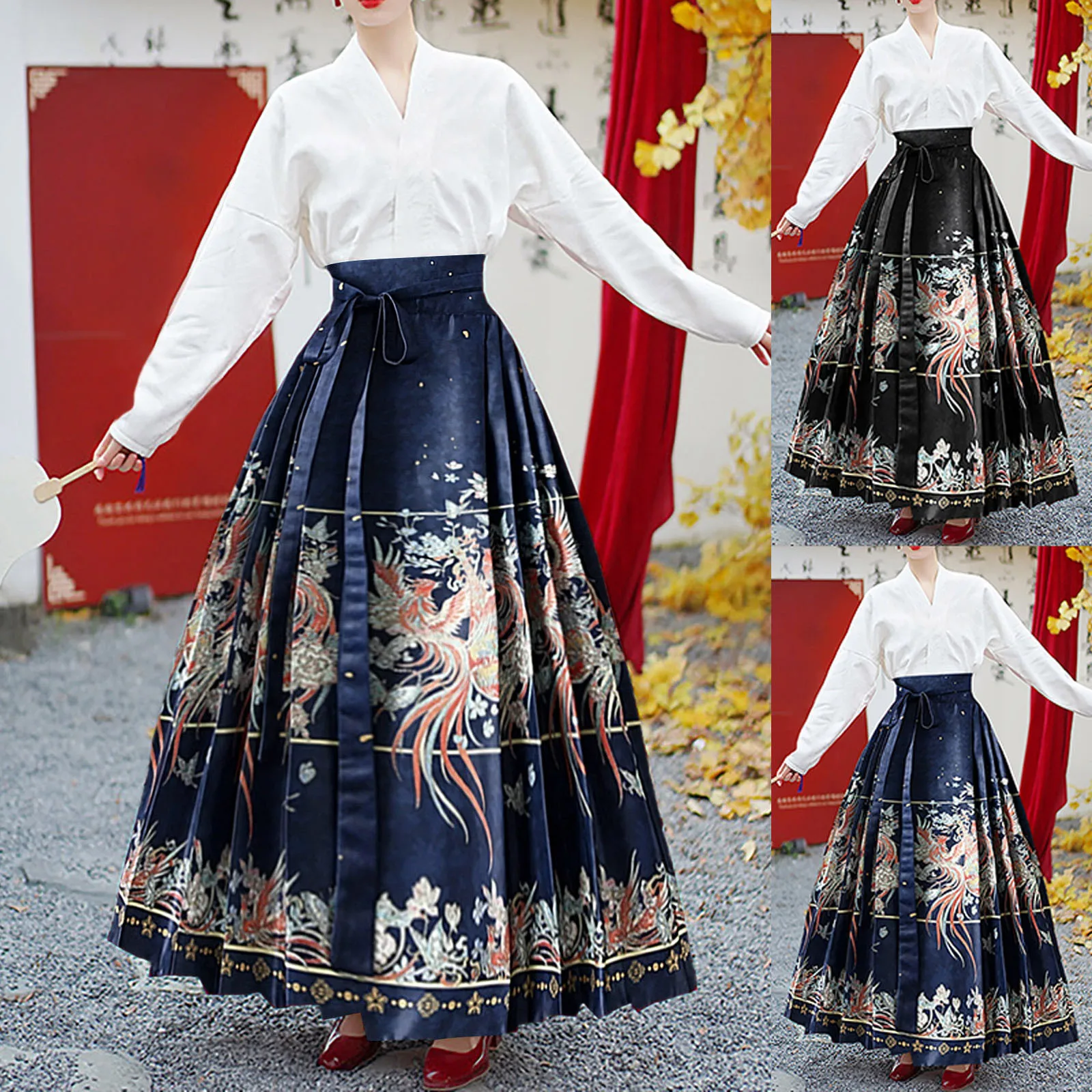 

Spring and Autumn New Half Length Skirt Hanfu Horse Face Skirts National Style New Chinese Half Bodies Skirt For Women