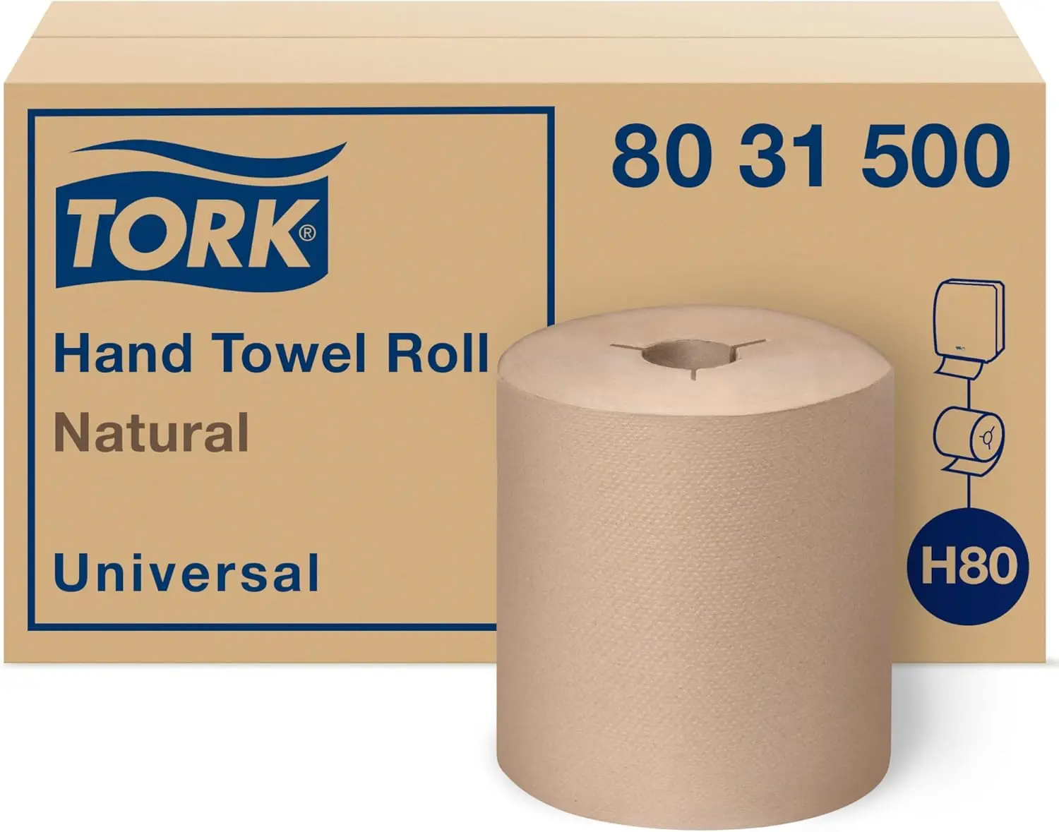 

Natural Universal Hand Towel Roll, 100% Recycled 1-Ply, H80 Size, 6 Rolls x 630 ft for Eco-Friendly Use
