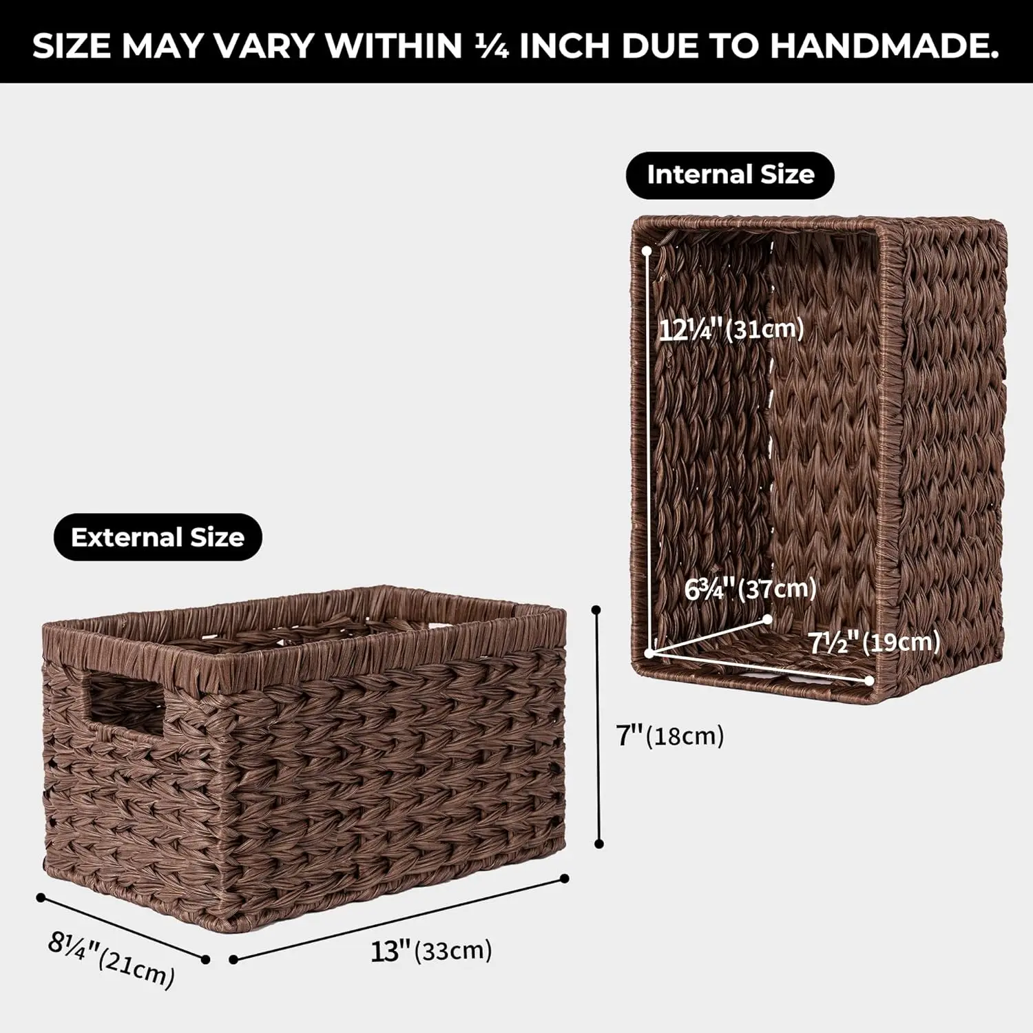 Waterproof Woven Storage Baskets, 2-Pack Brown Rectangular Organizers for Shelves and Pantry