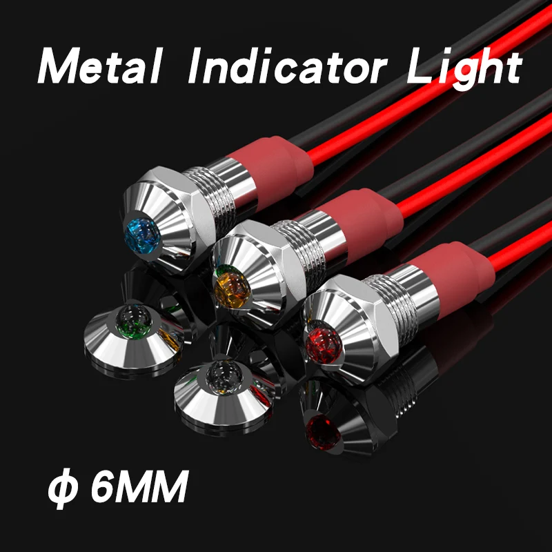 6mm Convex Ball Head Indicator Light With Wire High Bright Metal Power Waterproof Signal Lamp 3V 12V 220V Mini Warning Light Red