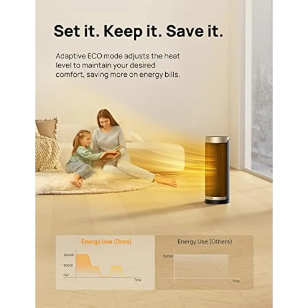 Dreo Space Heater, Portable Electric Heaters for Indoor Use, 70° Oscillation, 12H Time