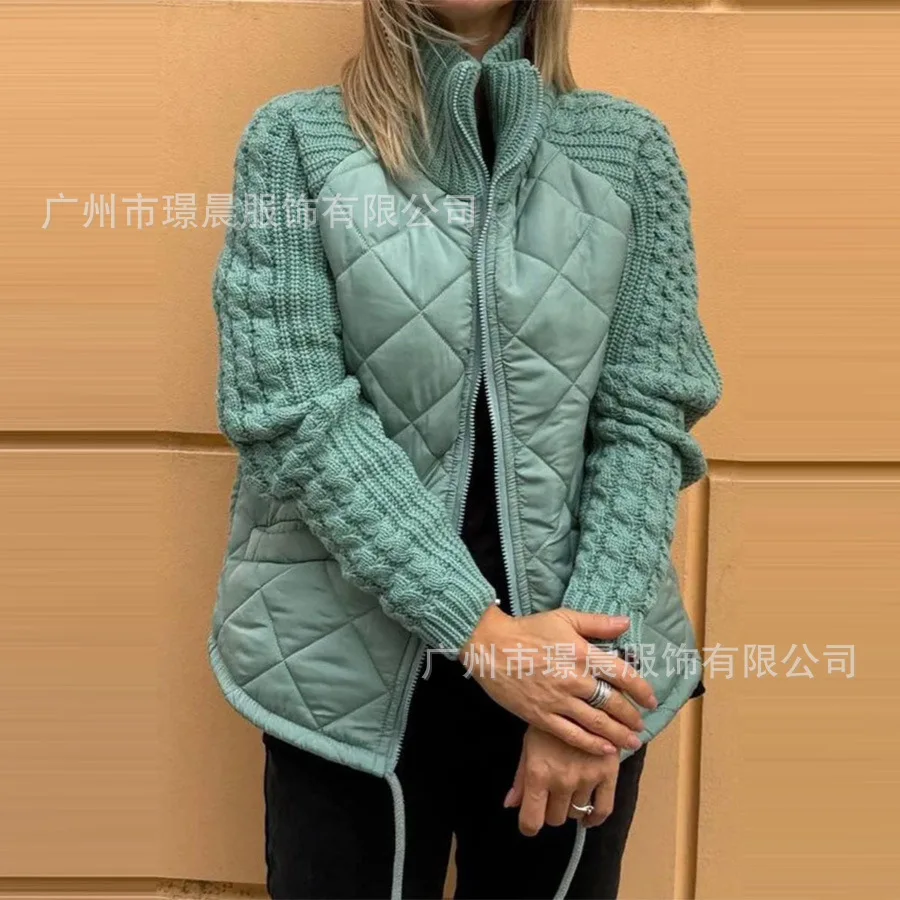 2025 Autumn and Winter New Fashion Cardigan Zipper Long Sleeve Stand-up Collar Women's Jacket Cotton Clothes Europe and America