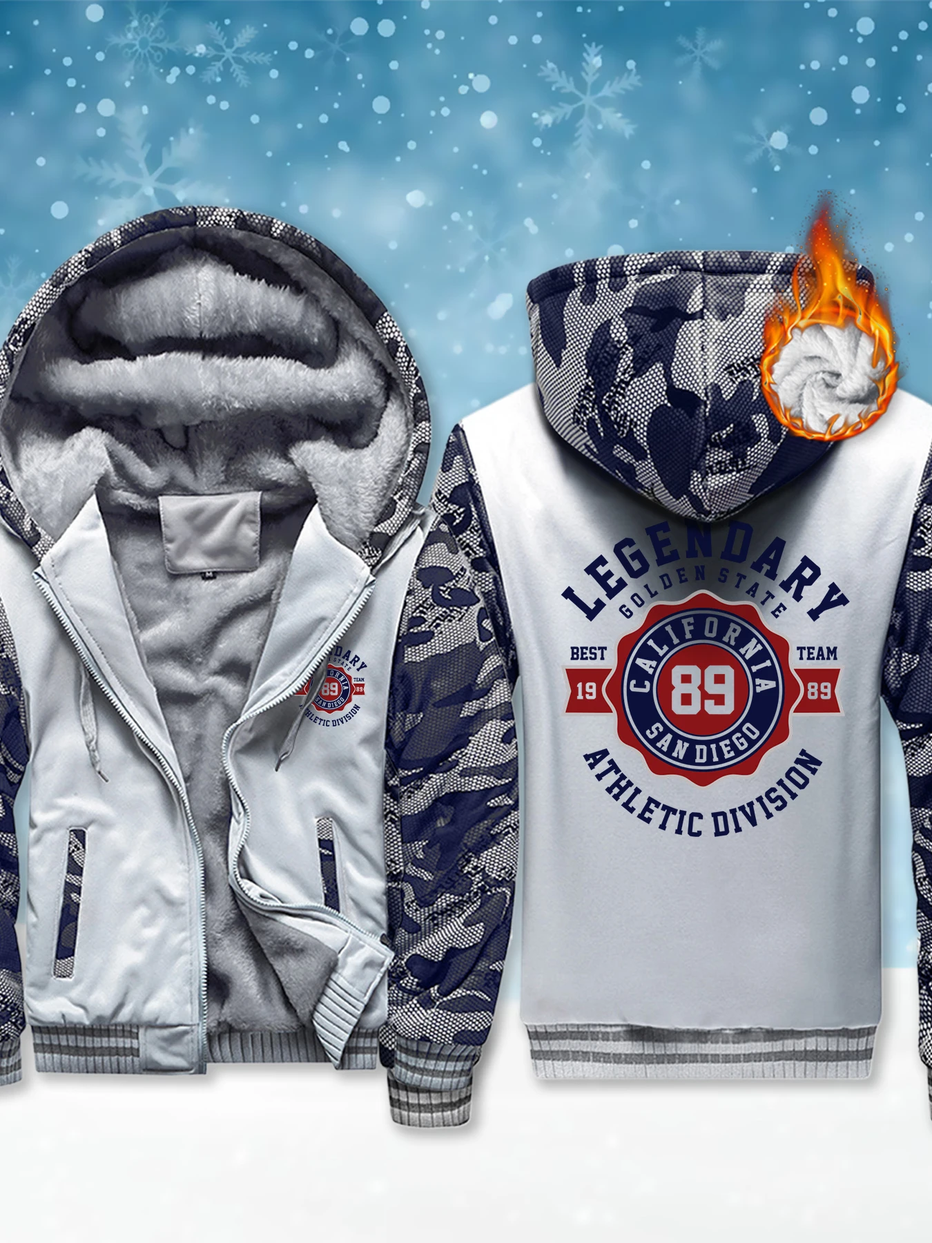 

Legendary Golden State California Print Men's Hoodie Fleece Warm Pullover Fashion Zipper Jacket Thick Casual Soft Streetwear