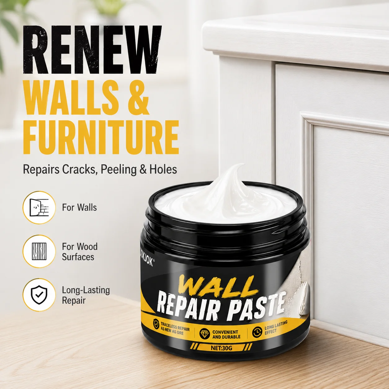 Professional Wall Repair And Color Paste, Easy to Restore Smoothness And Crack Resistance of Furniture And Walls, Effectively