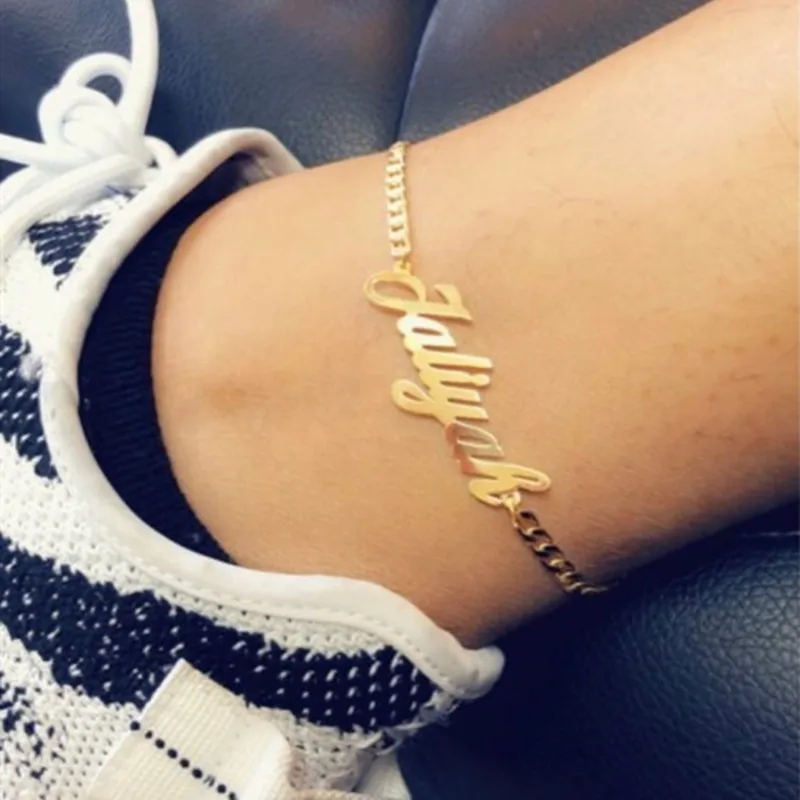 

lateefah custom stainless steel nameplate anklets 5mm Cuban leg jewelry retro digital nameplate anklets personalized anniversary