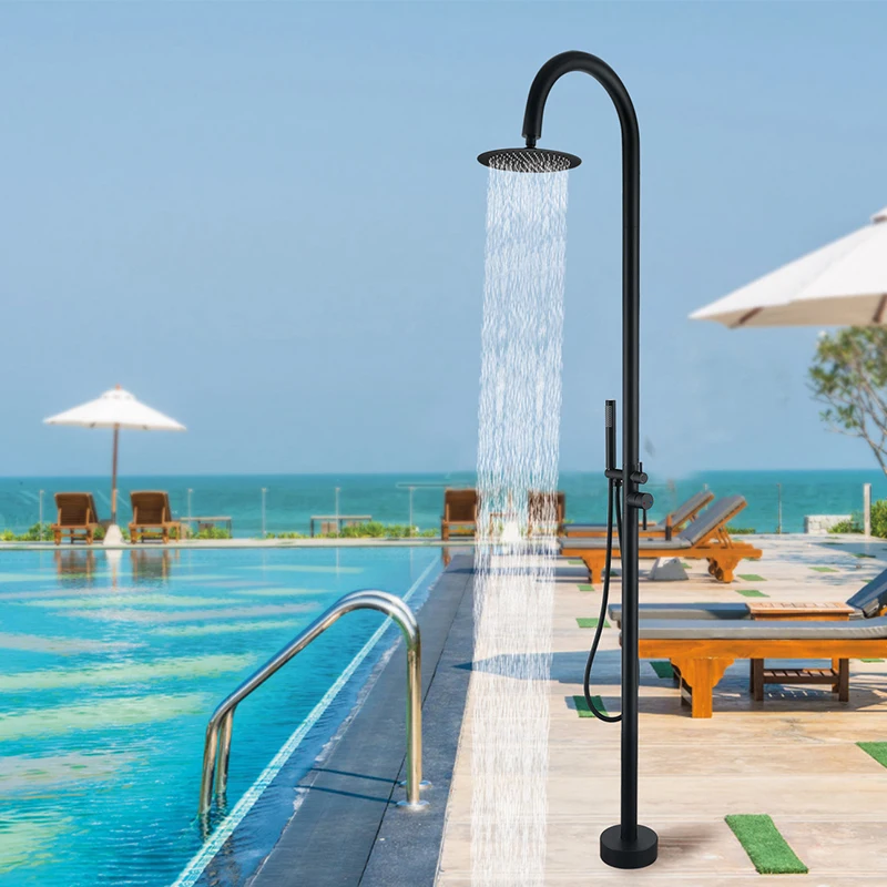 

Matte Black Outdoor Shower Dual Handles 304 Stainless Steel Shower Column Rain Beach Garden Swimming Pool Shower