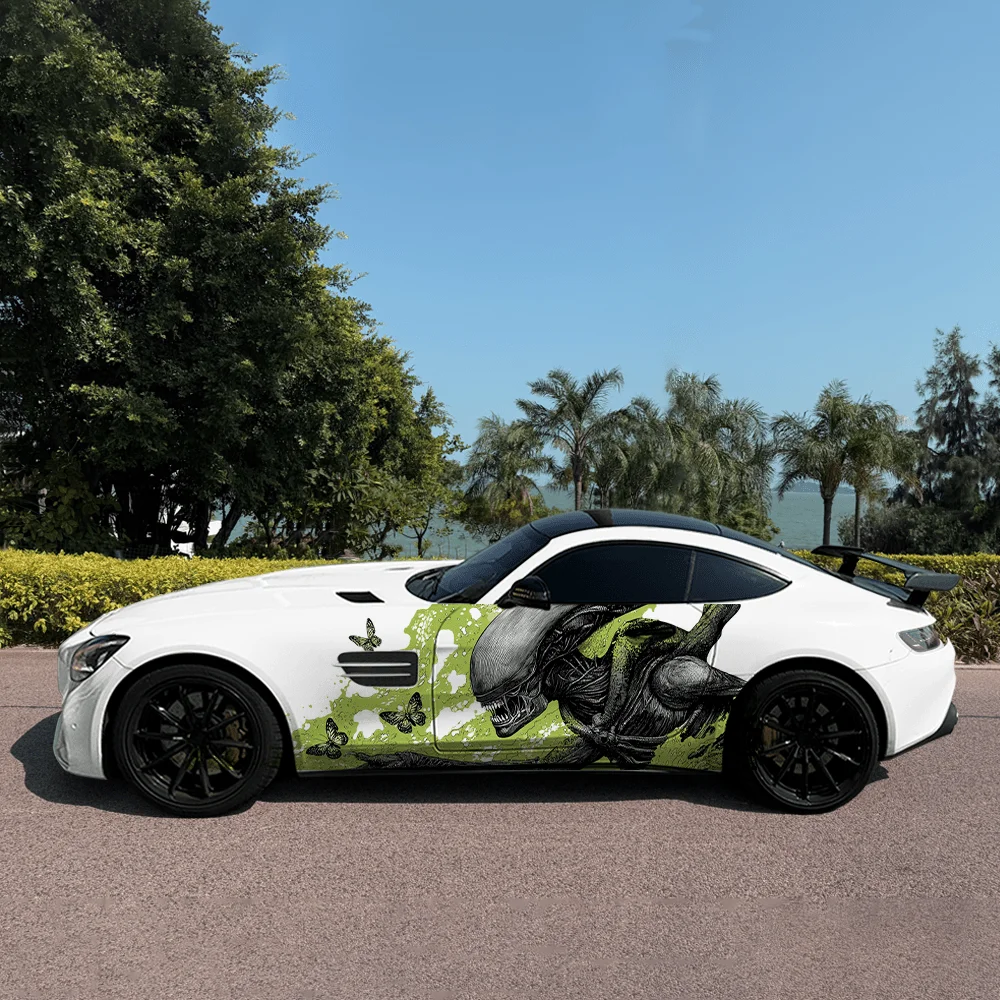 エイリアンカラフルな煙車ビニールラップデカール自己粘着-pvc-ステッカートラック-suv-装飾に適した自動車アクセサリーギフト