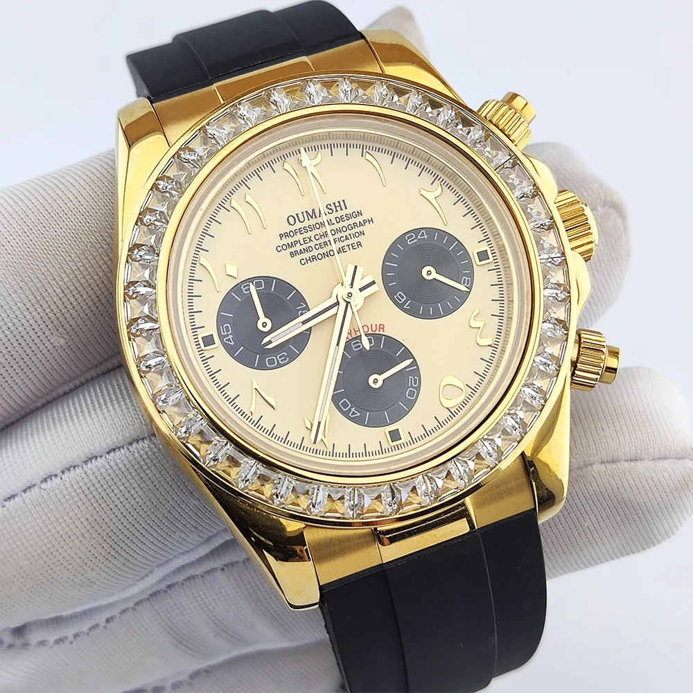 Orologi con movimento VK63 orologi con cinturino in caucciù quadrante arabo orologi da uomo di fascia alta orologi di lusso OUMASHI supportano il logo personalizzato