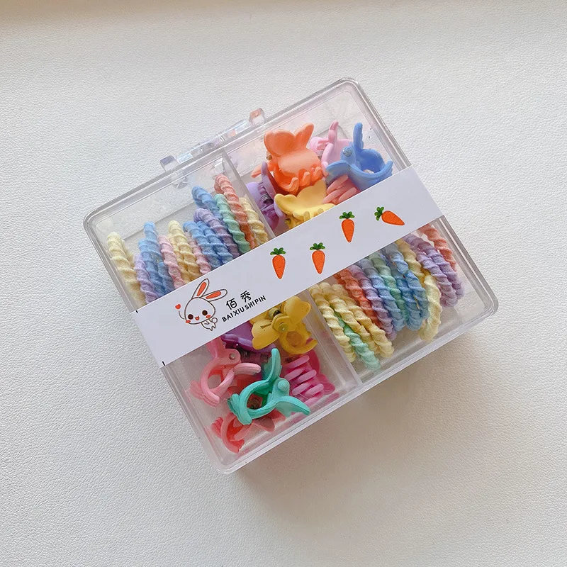 Cute Candy-colored Hair Accessories Set: Square Box with Colorful Hair Ties and Mini Hair Clips, suitable for Girls and Children