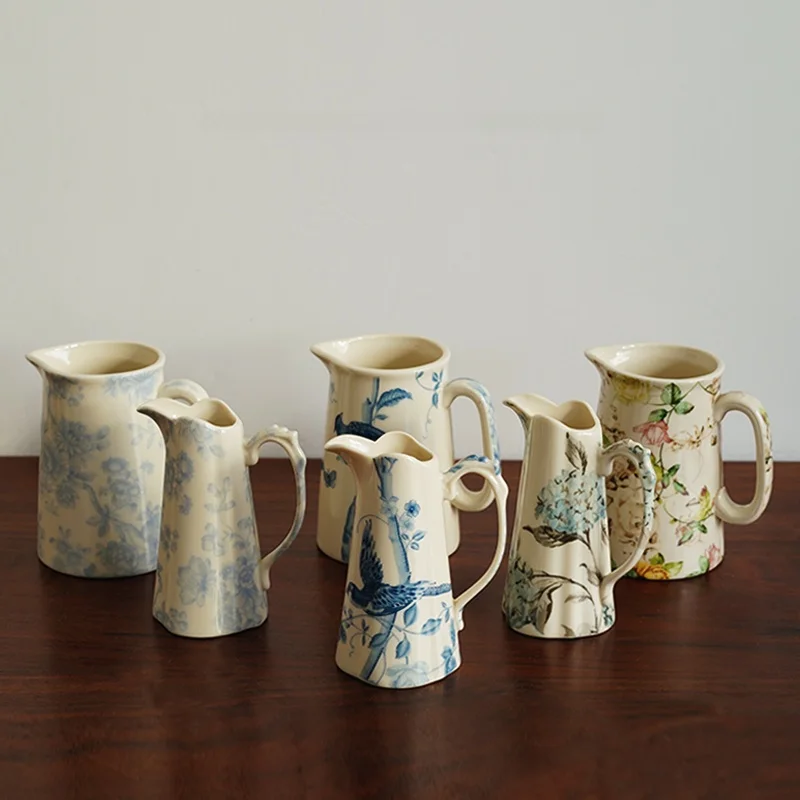 

Retro Chinese Cerc Milk Cup Bird Flower Pattern ternoon Tea Milk Pot Rare Vintage Item Handled European Sle Cup