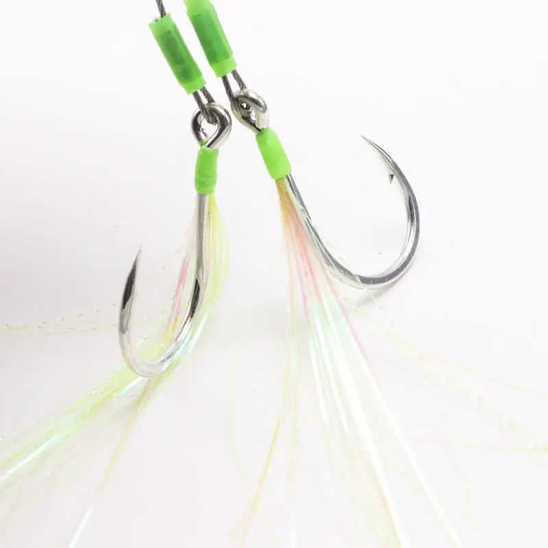 ZYZ 2pcs/Lot Fishing Jig Assist Hooks Stainless Steel Line Luminous Tube Feather Solid Ring Jigging Fishhook Boat Fishing Tackle