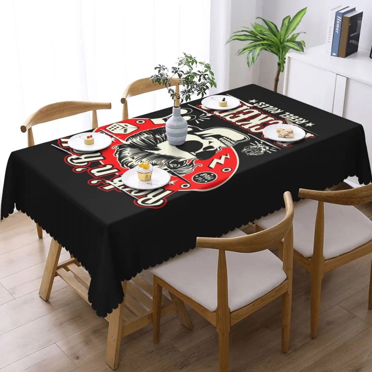 أغطية طاولة مستطيلة ، قماش طاولة ، أغطية طاولة ، روكابيلي روك أند رول ، نرد جمجمة ، هزاز ، مخصص ، مناسب 40 "إلى 44" #2