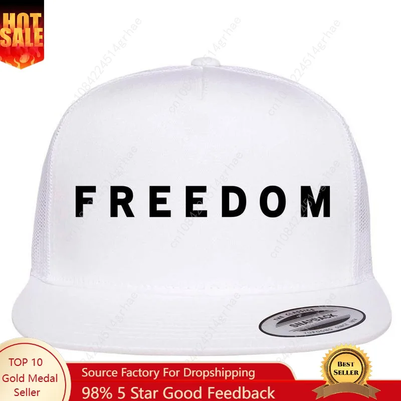 

Freedom Charlie Kirk Patriotic Faith Political Awareness USA Christian Faith Flat Bill Trucker Hat White Mesh Snapback