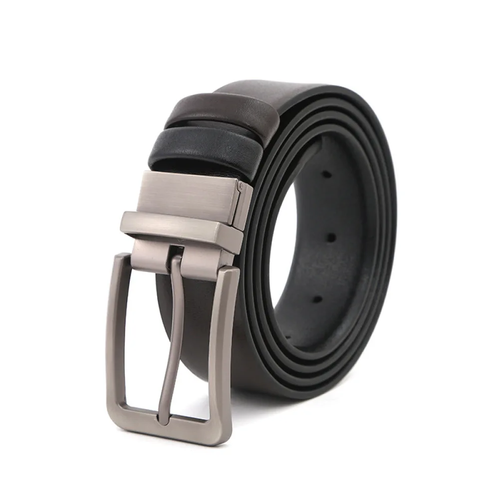 Modern Mens Reversible Waistband Business Casual Belt High Quality Leather Strap Durable Metal Pin Buckle Fashion Accessory