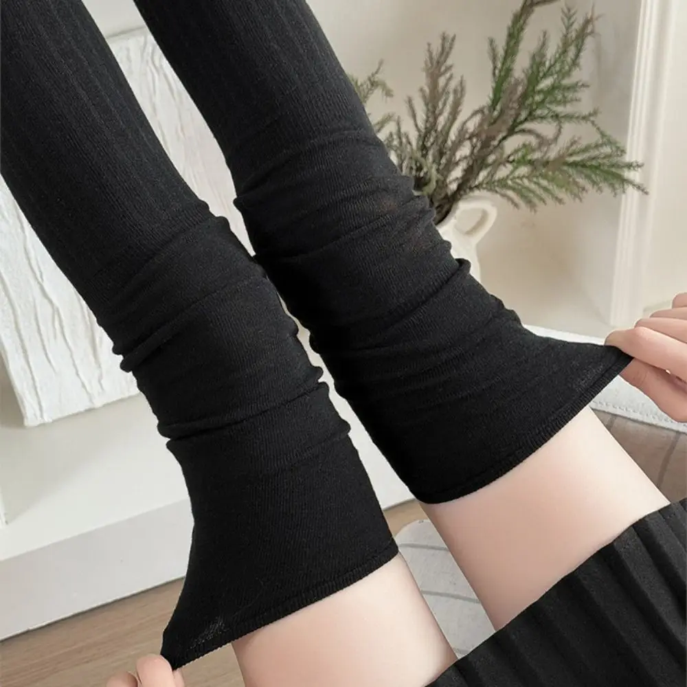 Solid Color Women's Long Socks Breathable Stretchy Girl's Stacked Socks Comfortable High Elastic Knitted Stockings Lolita Style