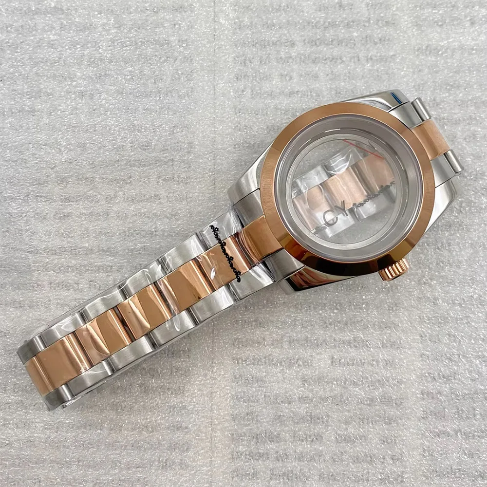 

36mm/39mm Rose Gold Watch Case And Strap Set Sapphire crystal glass NH35 NH36 Watch Case Strap Parts 28.5mm dial Case