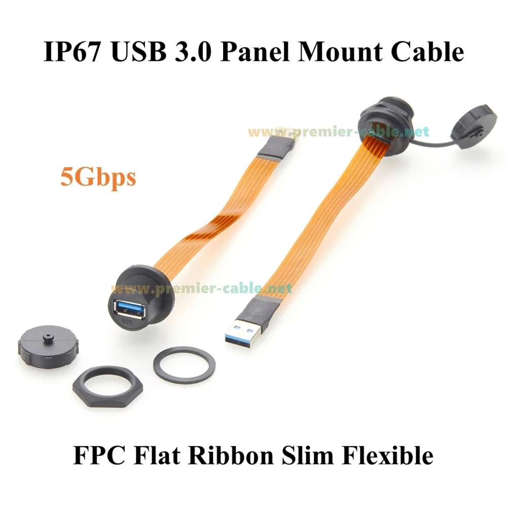 IP67 USB 3.0 フラッシュパネルマウント延長ケーブル 5Gbps Type-A オス-メス FPC フラットリボンフレキシブルデータケーブル (PC、スキャナー用)