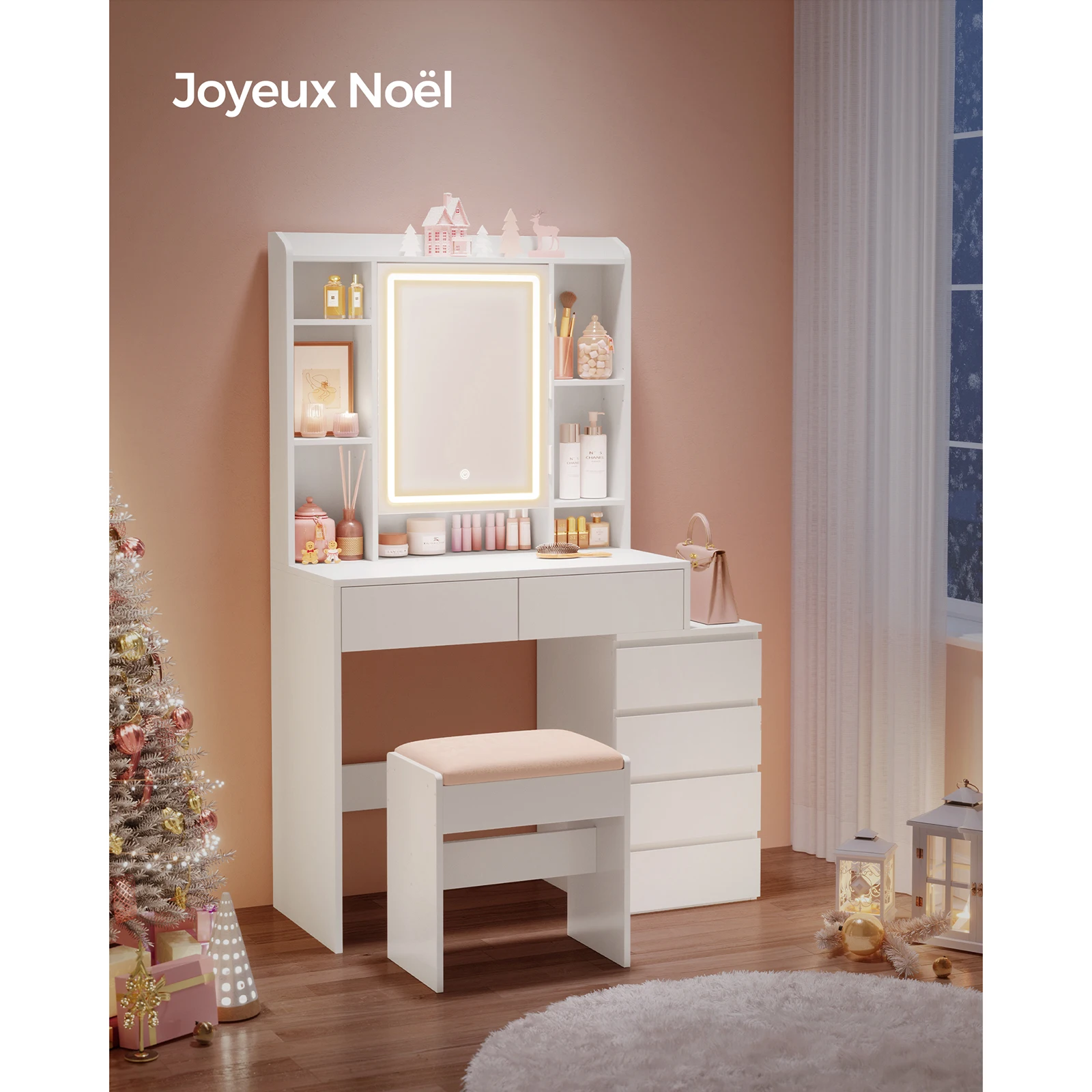 chinese dress ladies Modern Makeup Vanity, Dressing Table with 3 Drawers and Cabinet