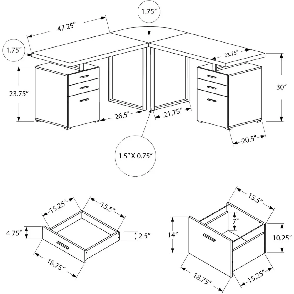 Monarch Specialties Hollow-Core Left or Right Facing Desk, 48-Inch Length, White