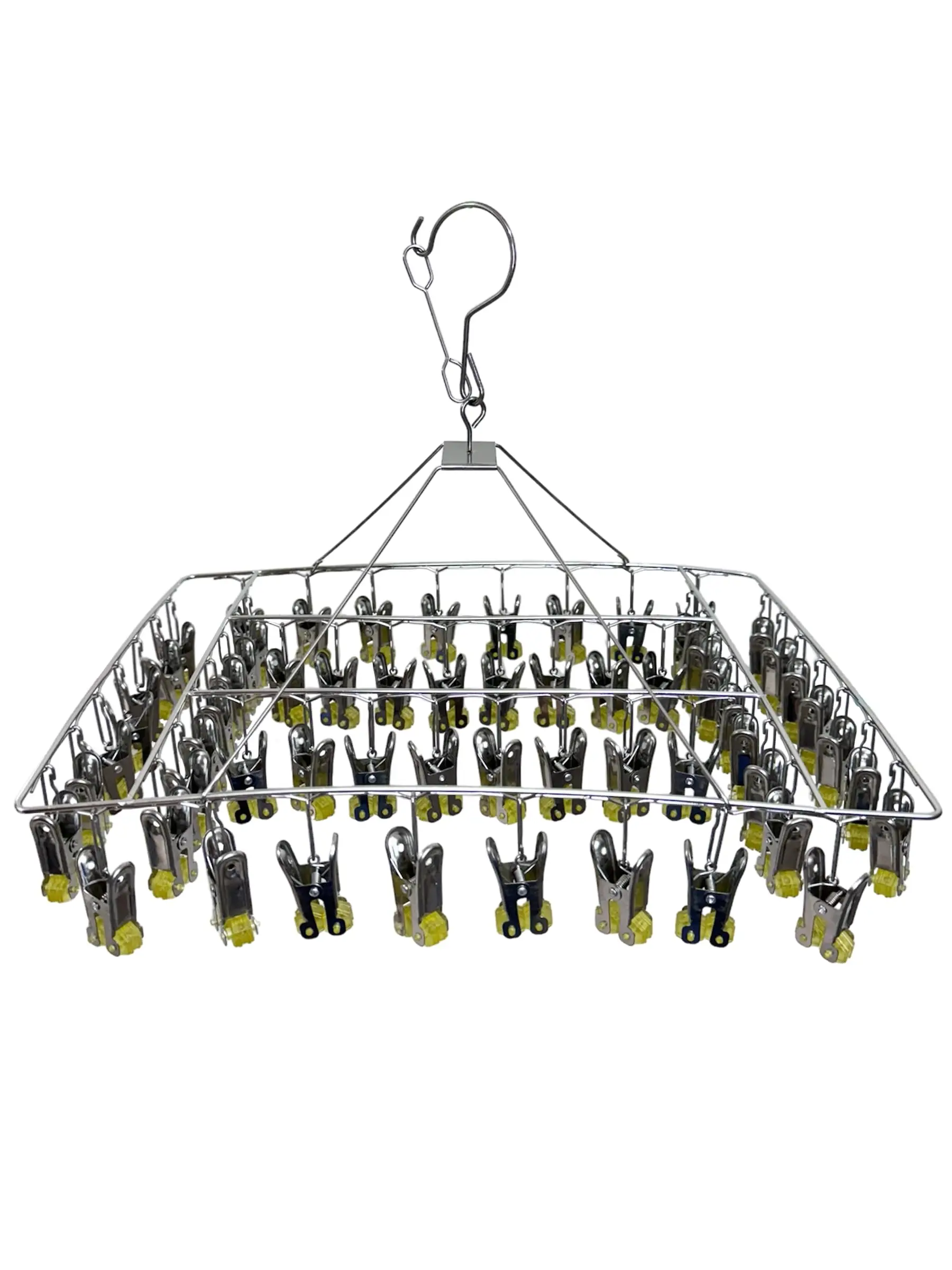 

Rectangle Stainless Steel Laundry Drying Rack With 60 Swivel Clips And Windproof Hook For Socks Bras Underwear