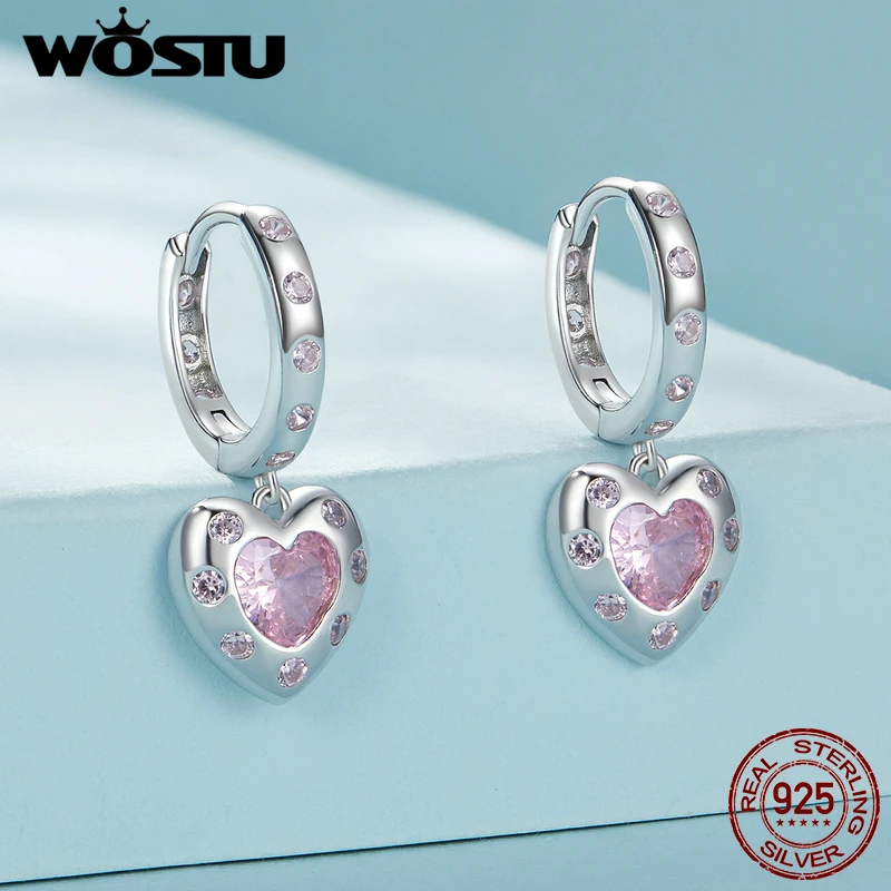 

Женские серьги в форме сердца WOSTU, оригинальные серьги-кольца с цирконием из стерлингового серебра 925 пробы, вечерние подарок на свидание на каждый день