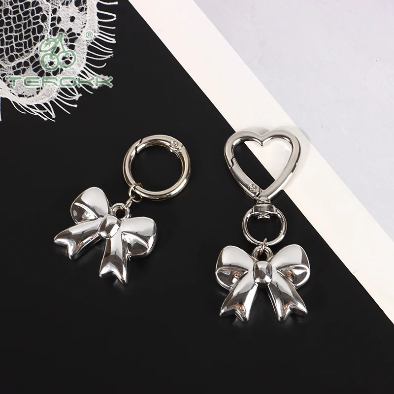 Fashion Keychains Bow Pendant Heart Round Rings Key Ring For Women Men Friendship Gift Handbag Decoration Handmade Jewelry