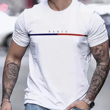 남성용 단색 레터 프린트 티셔츠, 루즈한 라운드넥 반팔, 캐주얼 패션, 스트리트 개성 상의, 여름 신상