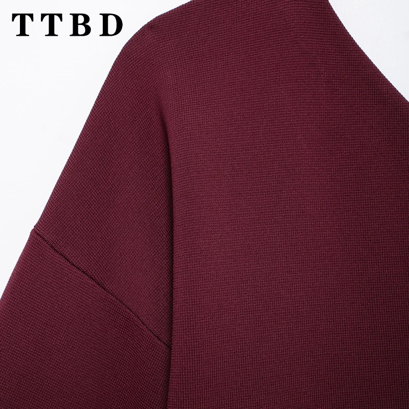 TTBD 2024 Winter New Female Chic Long Sleeve Knitted Pullover Sweater Casual Autumn Woman Shoulder Crop Top Jumper asymetryczny