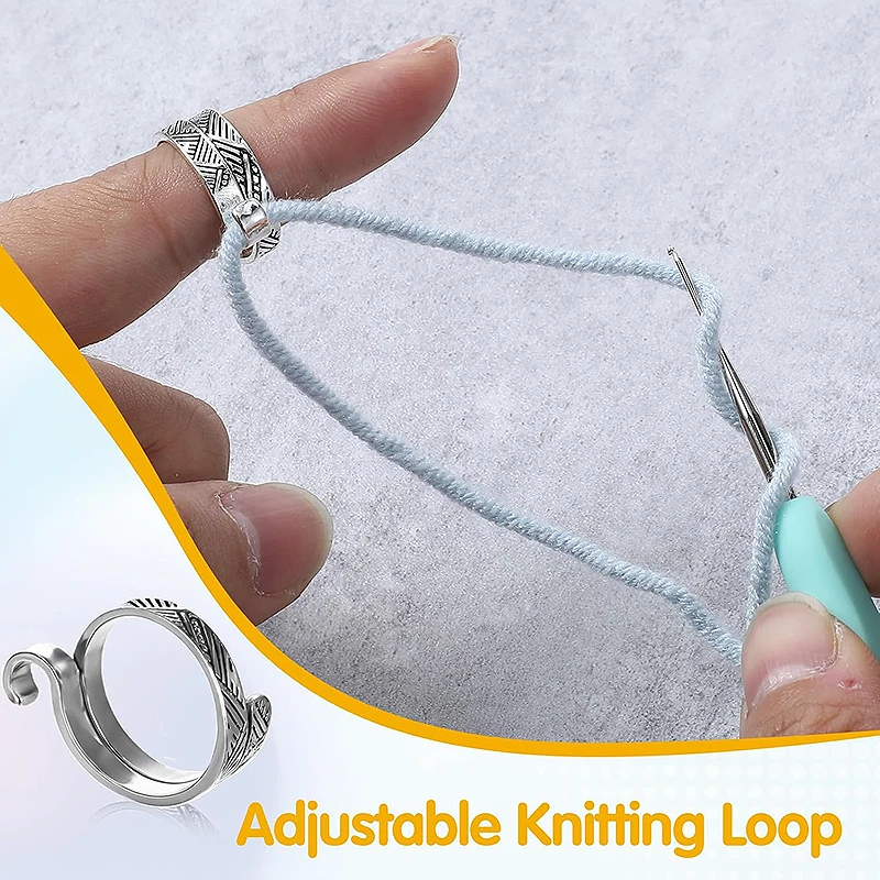 Adjustable Crochet Tension Ring, Beginner Knitting Crochet Hook Ring, Yarn Guide Finger Holders Thimbles Winder Sewing Tools - Image 4