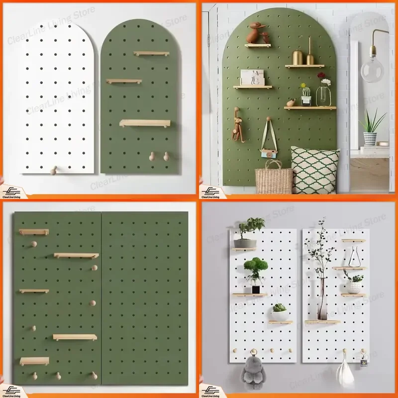 Modern Minimalist Wooden Pegboard Storage Rack Decorative Wall Mounted Shelf for Bedroom Living Room Wood Board Organizer