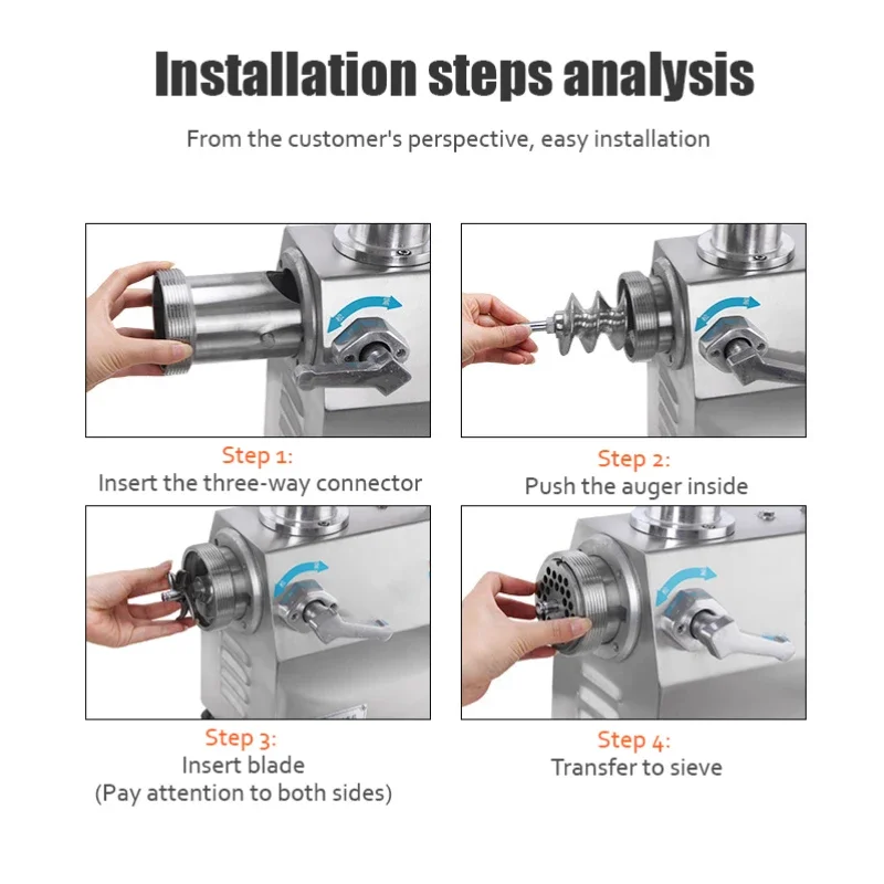 220KG/H  Electric Italian-Style Meat Grinder 1100W Motor 3 Grinding Sizes Rust-Proof Stainless Steel for Grinding Beef Pet Food