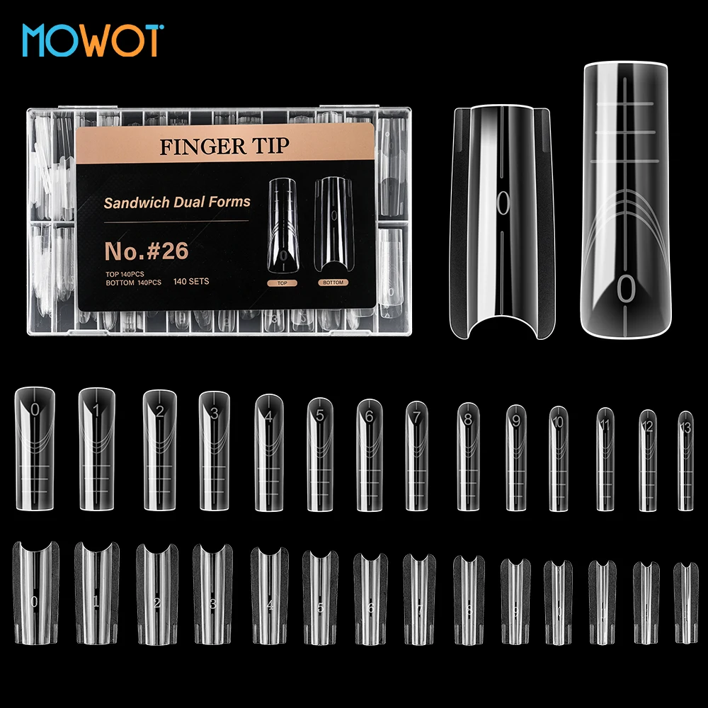 

MOWOT Sandwich Dual Nail Forms 14 Sizes Acrylic Builder Gel Nail Mold Reusable Nail Extension System Tips Manicure Tools 280pcs