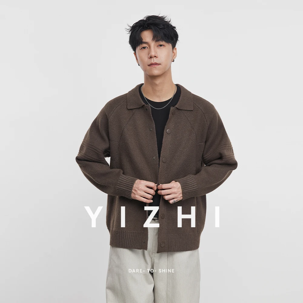 Men's Clothing Spring and Autumn Knitted Cardigan Jacket Men's Lapel Sweater Loose Casual Lazy Style Solid Color Top Jacket