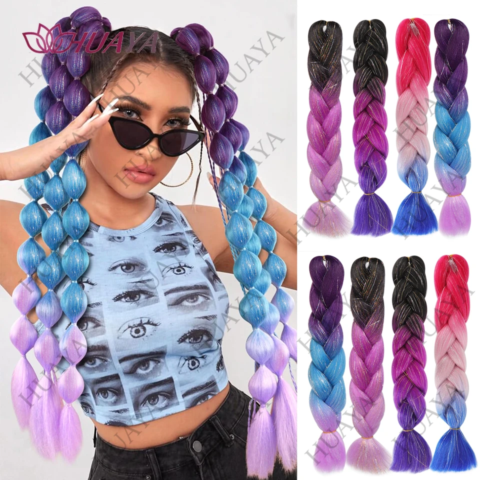 قوس قزح تجديل الشعر التمديد 24 بوصة 3 ألوان أومبير الاصطناعية مهنة جامبو جديلة في وصلات الشعر