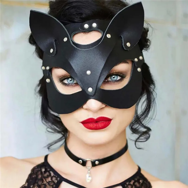 

Half Face Cat Cosplay Mask Female Leather Mask Eye Cosplay Halloween Party PU Half Face Mask Adult Game Supplies Adult Game