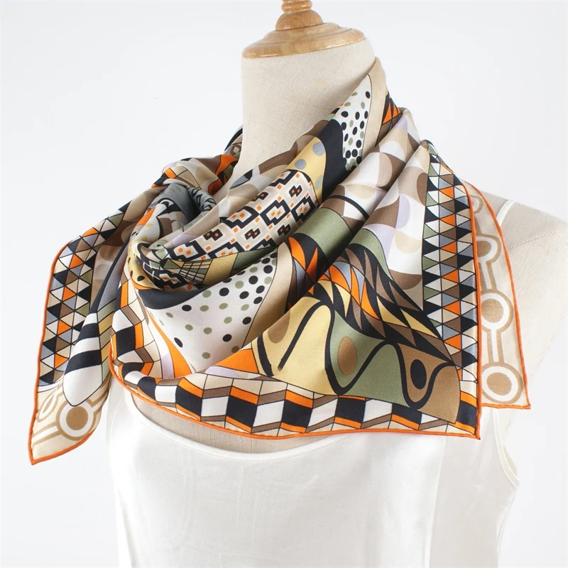 Womens 100% Pure Silk Scarf Neckerchief Fashion Printed Large Square Silk Shawl Cape 88x88cm