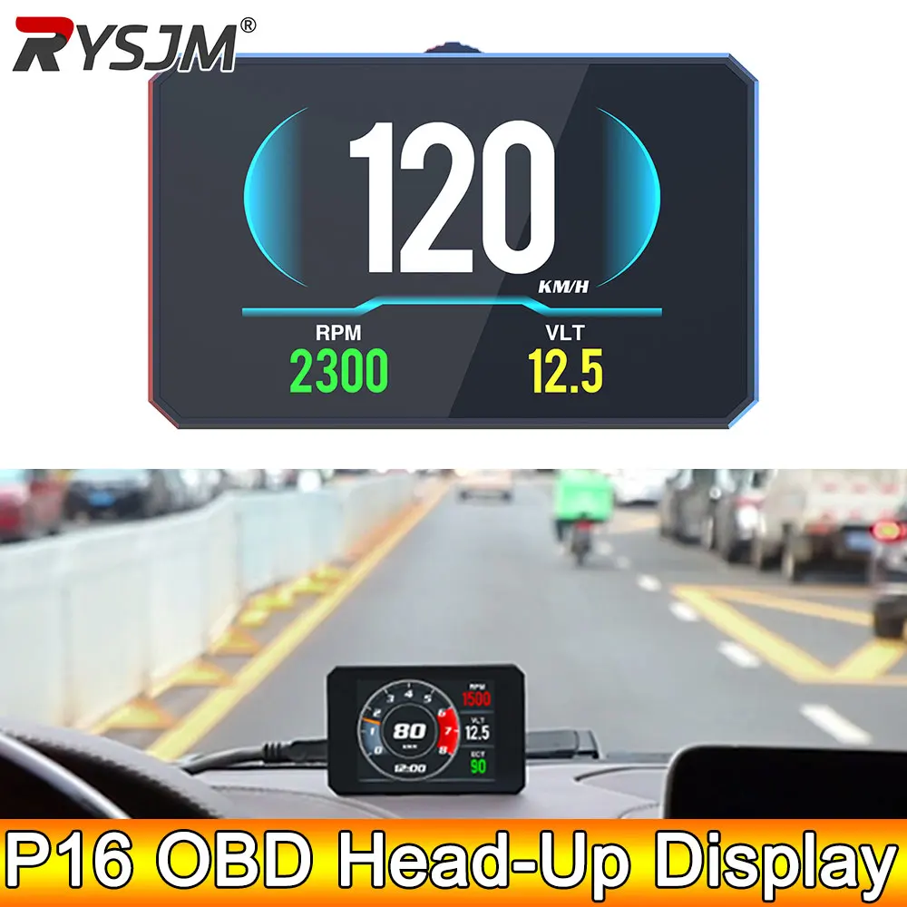 

AD P16 Head Up Display HUD Display Car OBD Head-Up Display Car Speedometer RPM Water Temperature Voltage Speed Security Alarm