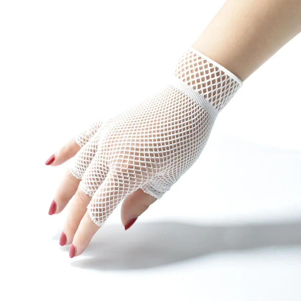 Cool Theme Party Stretch Sexy Short Gloves Half-finger Gloves Lace Mittens Mesh Fishnet Gloves